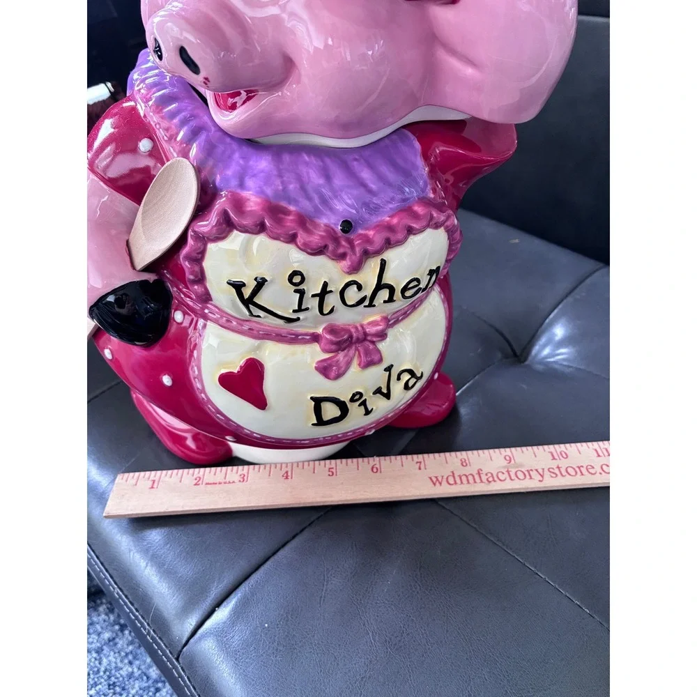 Kitchen Diva Pig Cookie Jar Red Polka Dot Dress Ceramic Novelty Vintage Style